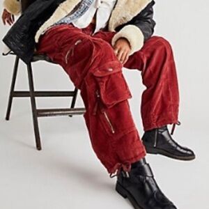 Free People Last Time Stacked Cargo Cord heavy corduroy pants size 4 worn once